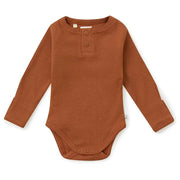 Organic Ribbed L/Sleeve Bodysuit - Biscuit