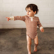 Organic Ribbed L/Sleeve Bodysuit - Biscuit Stripe