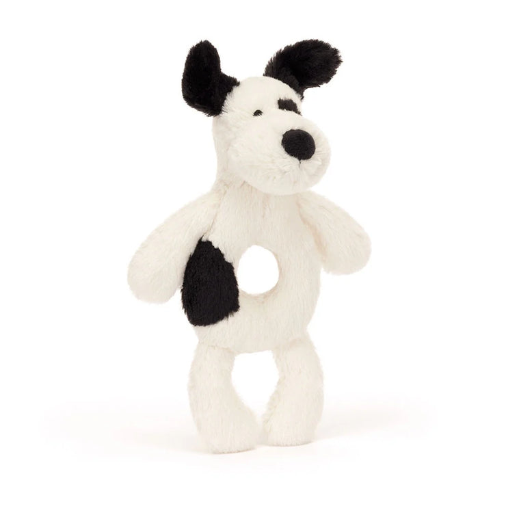 Jellycat - Black and Cream Puppy Ring Rattle