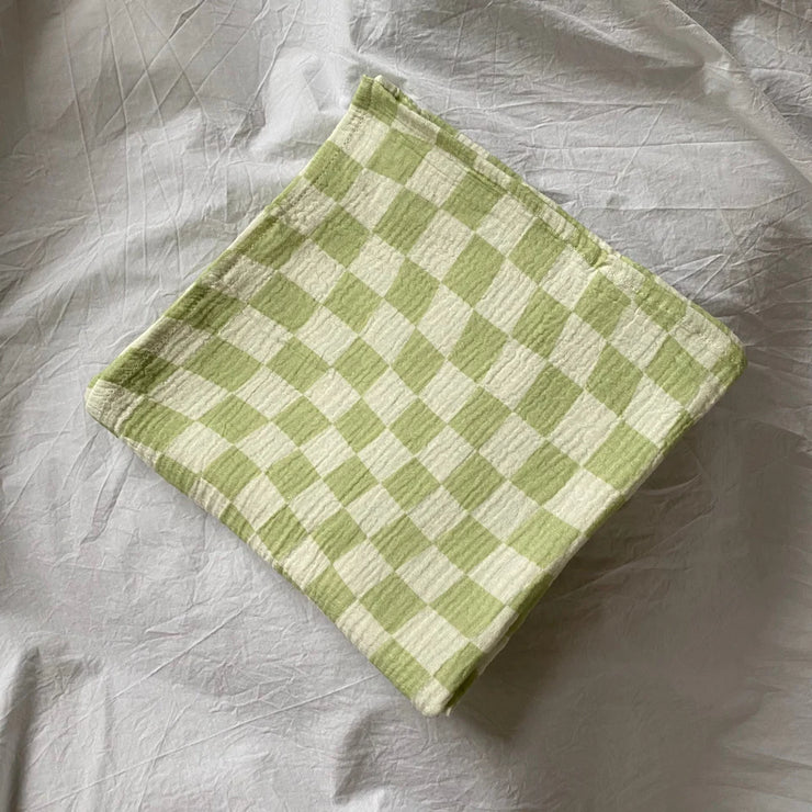 The Wavy Baby 100% Organic Cotton Baby Swaddle - Lime Check