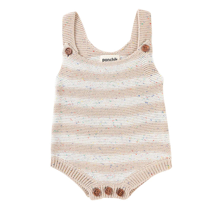 Knitted Stripe Romper - Wheat Speckle