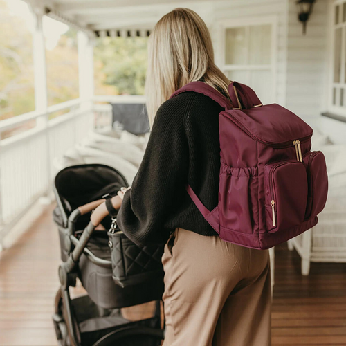 Nylon Nappy Backpack - Mulberry & Gold