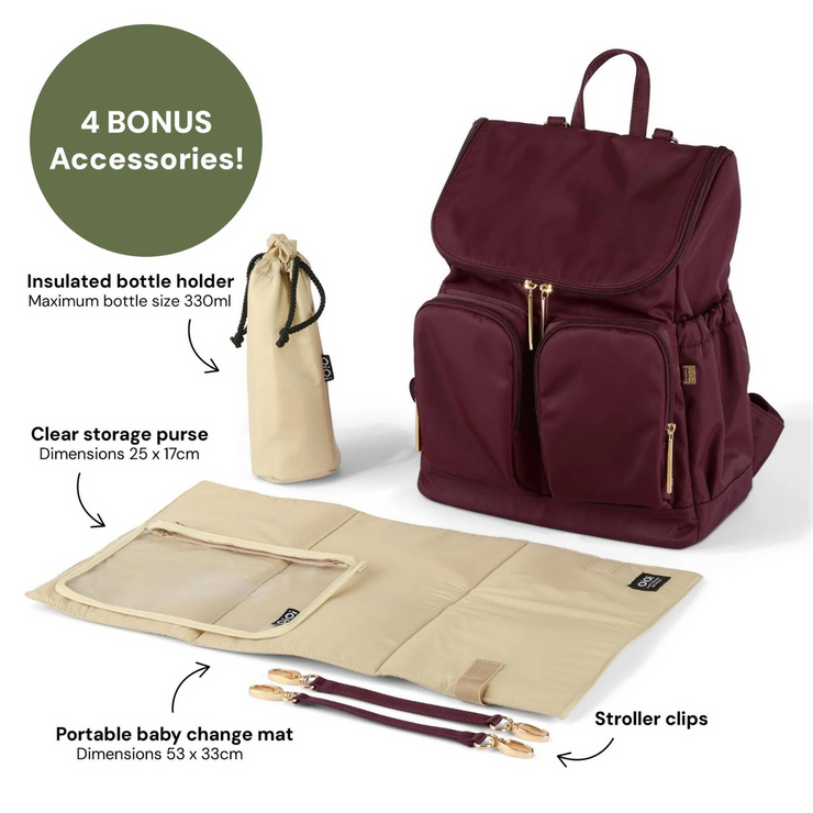 Nylon Nappy Backpack - Mulberry & Gold