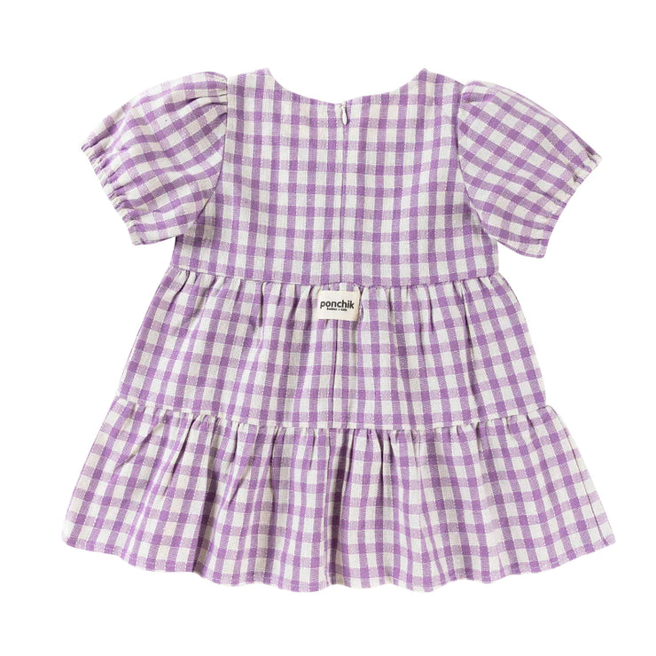 Cotton Puff Sleeve Dress - Lilac Gingham