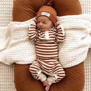 Organic L/Sleeve Growsuit - Biscuit striped