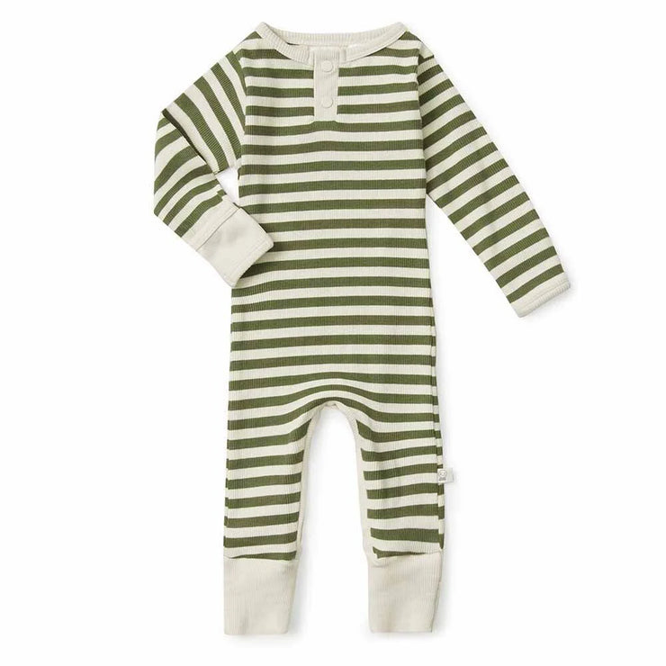 Organic L/Sleeve Growsuit - Olive stripe