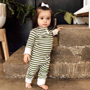 Organic L/Sleeve Growsuit - Olive stripe