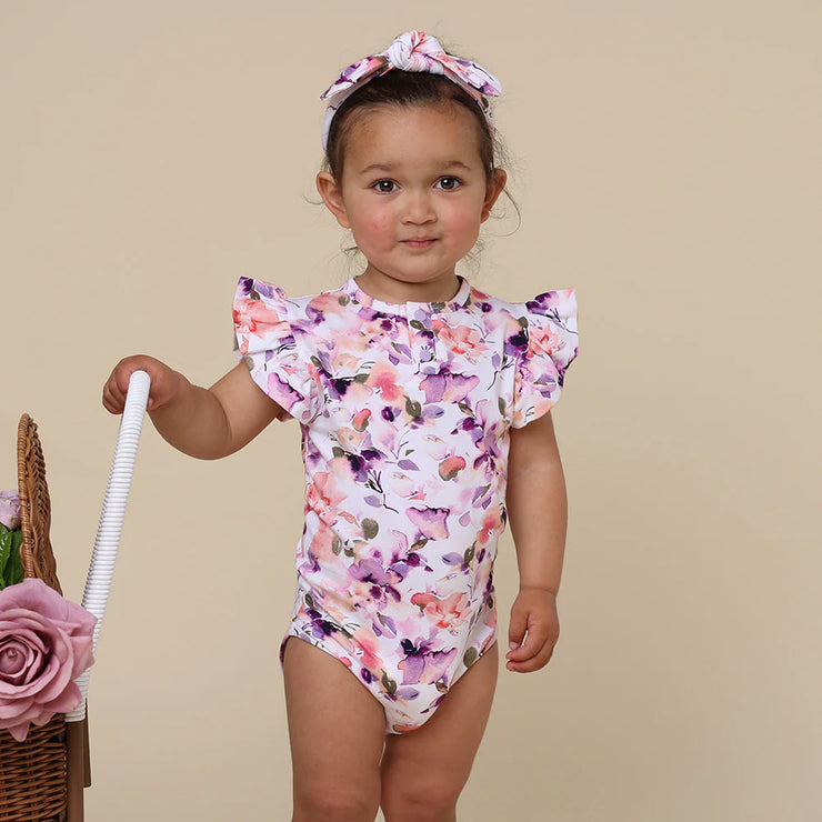 Organic Frill S/Sleeve Bodysuit - Blushing Beauty