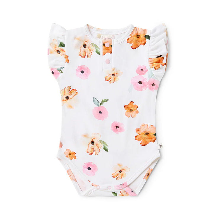 Organic Frill S/Sleeve Bodysuit - Poppy
