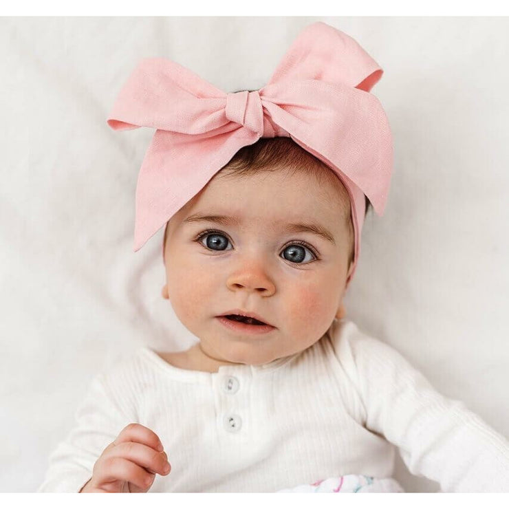 Baby Pink Linen Bow Headband Wrap