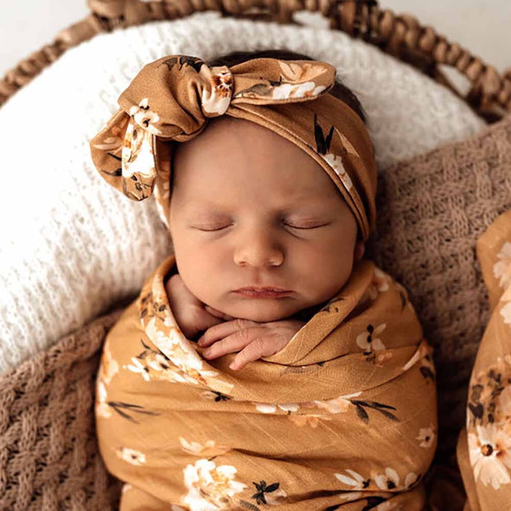 Golden Floral Topknot Headband