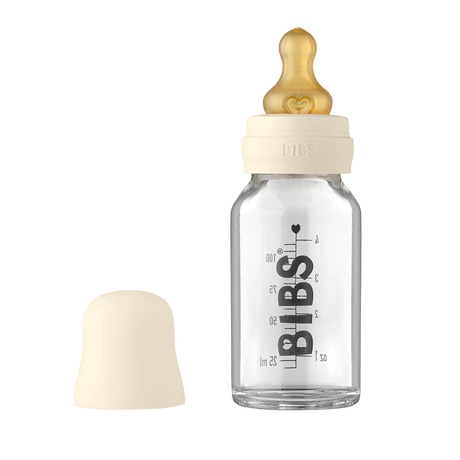 Glass Baby Bottle - 110ml Natural Rubber Latex - Ivory
