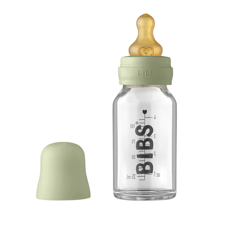 Glass Baby Bottle - 110ml Natural Rubber Latex - Sage