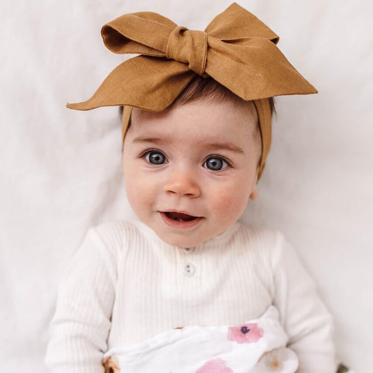 Mustard Linen Bow Headband Wrap