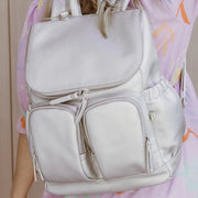 Dimple Faux Leather Nappy Backpack - Silver