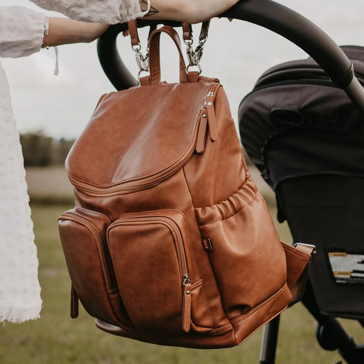 Faux Leather Nappy Backpack - Tan