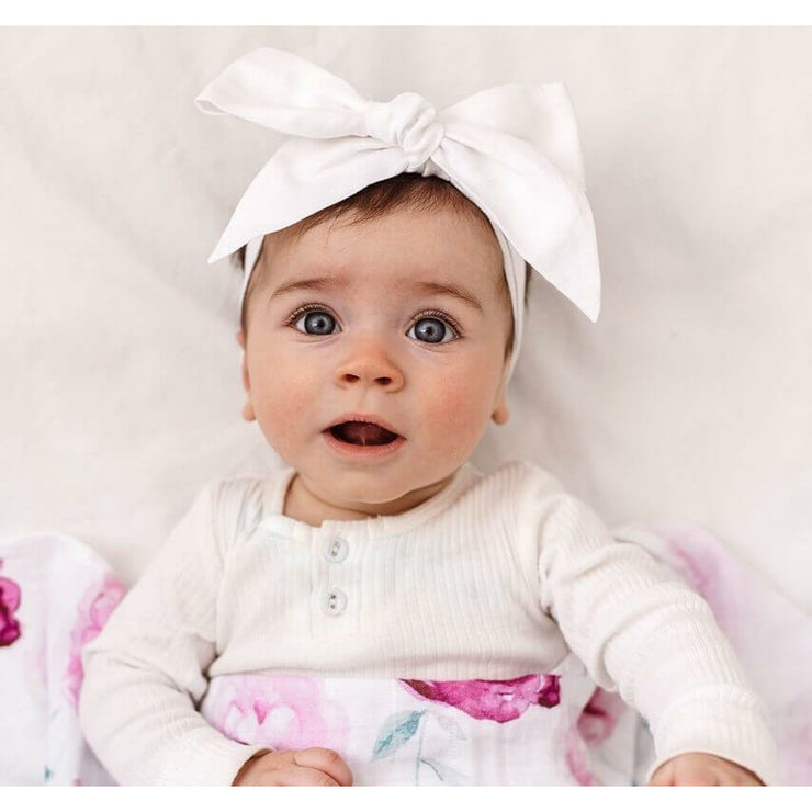 White Linen Bow Headband Wrap