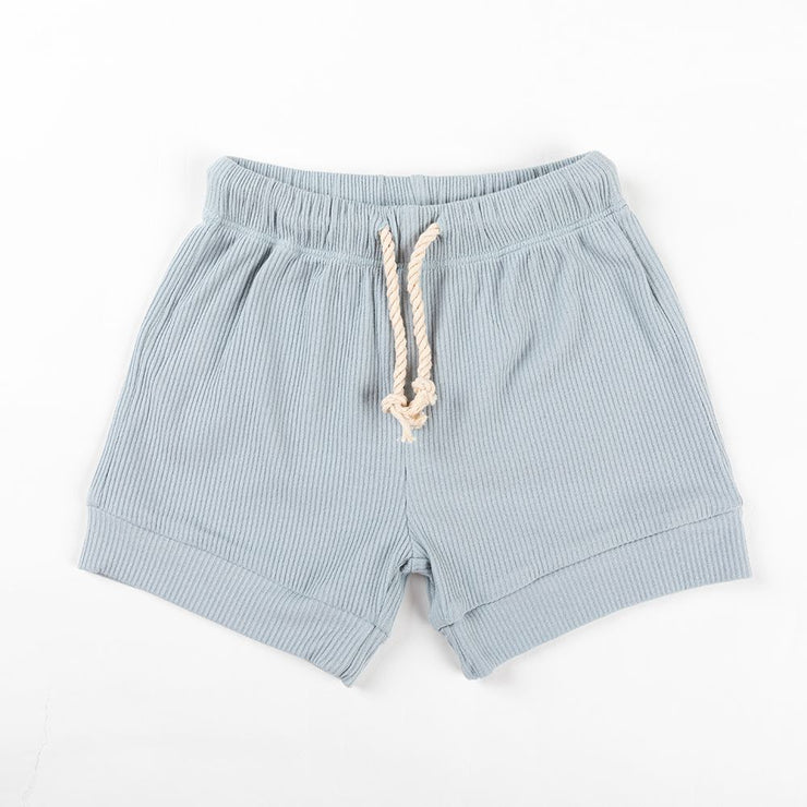 Cotton Ribbed Shorts - Capri Blue